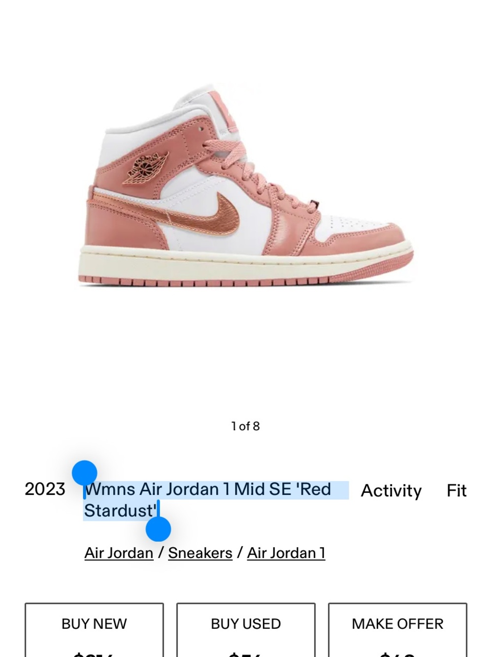 Wmns Air Jordan 1 Mid SE 'Red Stardust’ size 11